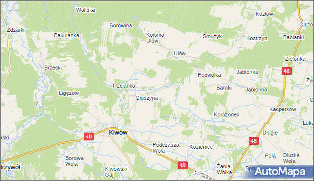 mapa Kłudno gmina Klwów, Kłudno gmina Klwów na mapie Targeo