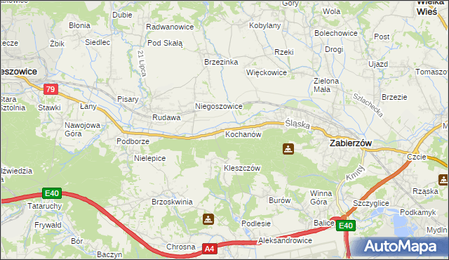 mapa Kochanów gmina Zabierzów, Kochanów gmina Zabierzów na mapie Targeo