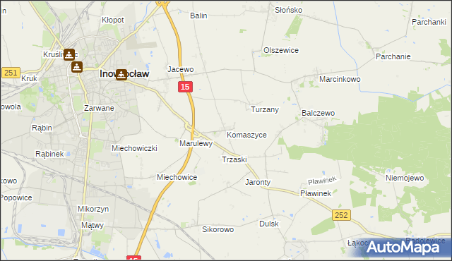 mapa Komaszyce gmina Inowrocław, Komaszyce gmina Inowrocław na mapie Targeo