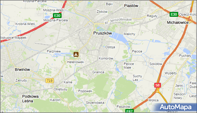 mapa Komorów gmina Michałowice, Komorów gmina Michałowice na mapie Targeo