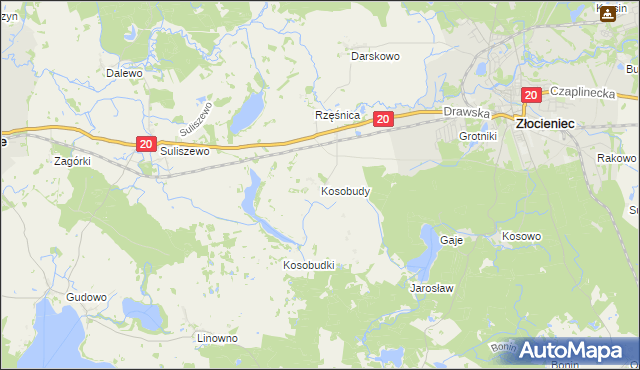 mapa Kosobudy gmina Złocieniec, Kosobudy gmina Złocieniec na mapie Targeo