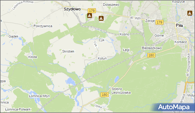 mapa Kotuń gmina Szydłowo, Kotuń gmina Szydłowo na mapie Targeo