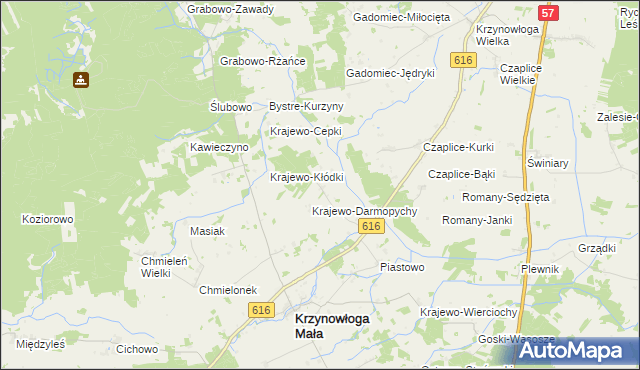 mapa Krajewo Wielkie gmina Krzynowłoga Mała, Krajewo Wielkie gmina Krzynowłoga Mała na mapie Targeo