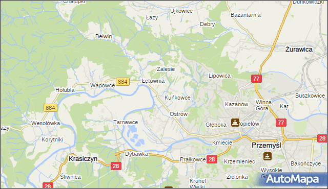 mapa Kuńkowce, Kuńkowce na mapie Targeo