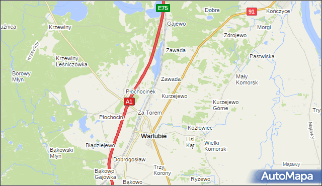 mapa Kurzejewo, Kurzejewo na mapie Targeo