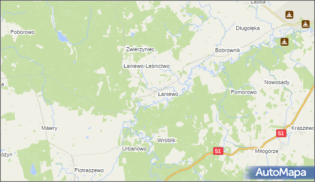 mapa Łaniewo gmina Lidzbark Warmiński, Łaniewo gmina Lidzbark Warmiński na mapie Targeo