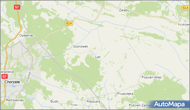 mapa Łaz gmina Chorzele, Łaz gmina Chorzele na mapie Targeo