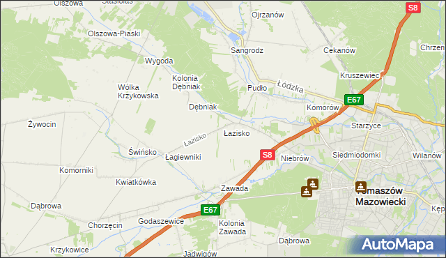 mapa Łazisko gmina Tomaszów Mazowiecki, Łazisko gmina Tomaszów Mazowiecki na mapie Targeo