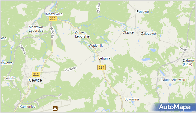 mapa Łebunia, Łebunia na mapie Targeo