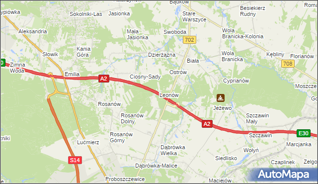 mapa Leonów gmina Zgierz, Leonów gmina Zgierz na mapie Targeo