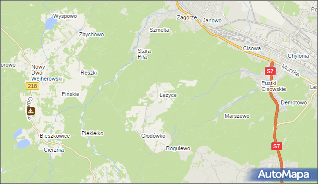 mapa Łężyce gmina Wejherowo, Łężyce gmina Wejherowo na mapie Targeo