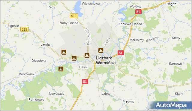 mapa Lidzbark Warmiński, Lidzbark Warmiński na mapie Targeo