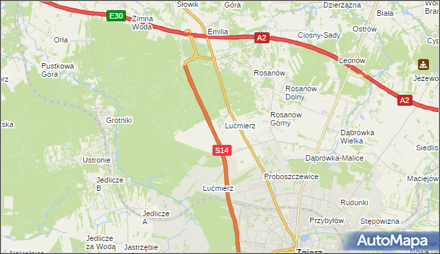 mapa Lućmierz-Las, Lućmierz-Las na mapie Targeo