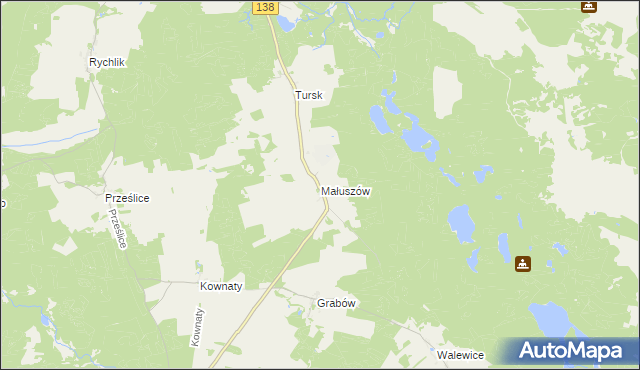 mapa Małuszów gmina Sulęcin, Małuszów gmina Sulęcin na mapie Targeo
