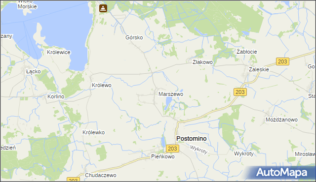 mapa Marszewo gmina Postomino, Marszewo gmina Postomino na mapie Targeo