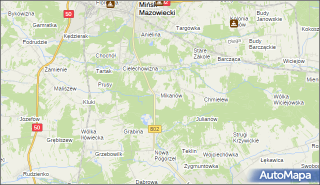 mapa Mikanów, Mikanów na mapie Targeo