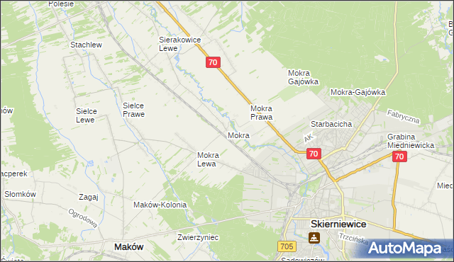 mapa Mokra gmina Skierniewice, Mokra gmina Skierniewice na mapie Targeo