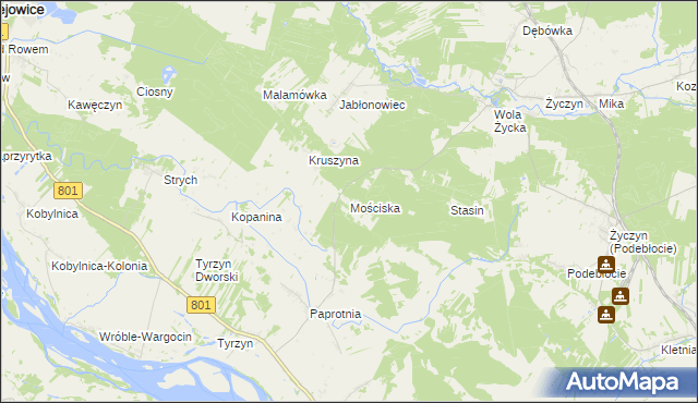 mapa Mościska gmina Trojanów, Mościska gmina Trojanów na mapie Targeo