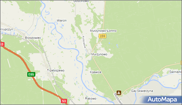 mapa Murzynowo gmina Skwierzyna, Murzynowo gmina Skwierzyna na mapie Targeo