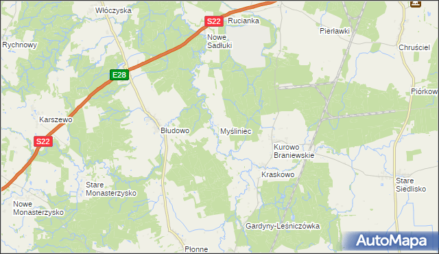 mapa Myśliniec, Myśliniec na mapie Targeo