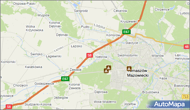 mapa Niebrów, Niebrów na mapie Targeo