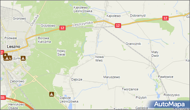 mapa Nowa Wieś gmina Rydzyna, Nowa Wieś gmina Rydzyna na mapie Targeo