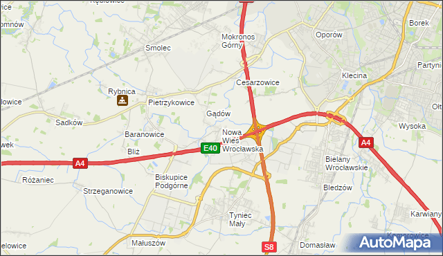 mapa Nowa Wieś Wrocławska, Nowa Wieś Wrocławska na mapie Targeo