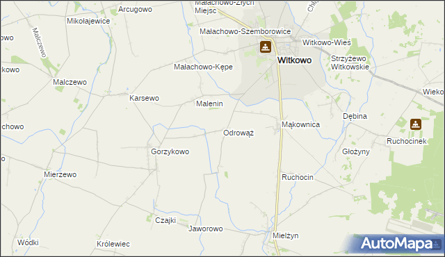 mapa Odrowąż gmina Witkowo, Odrowąż gmina Witkowo na mapie Targeo