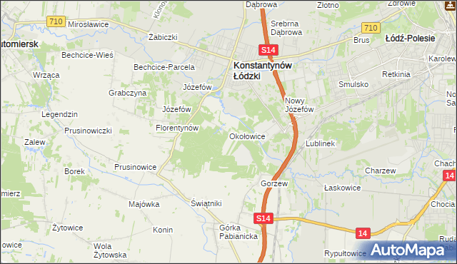 mapa Okołowice gmina Pabianice, Okołowice gmina Pabianice na mapie Targeo