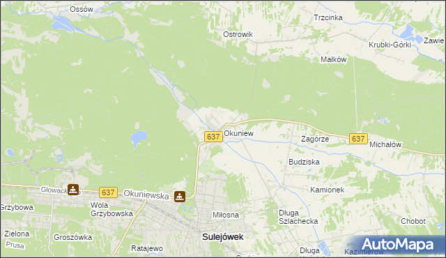 mapa Okuniew, Okuniew na mapie Targeo