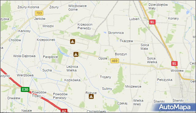 mapa Opole gmina Parzęczew, Opole gmina Parzęczew na mapie Targeo