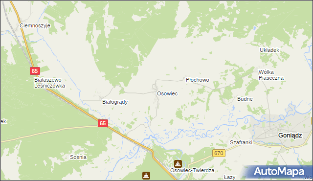 mapa Osowiec gmina Goniądz, Osowiec gmina Goniądz na mapie Targeo