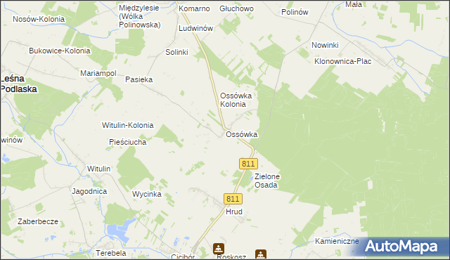 mapa Ossówka gmina Leśna Podlaska, Ossówka gmina Leśna Podlaska na mapie Targeo