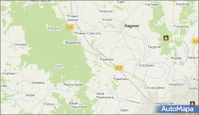 mapa Pawłowo gmina Regimin, Pawłowo gmina Regimin na mapie Targeo