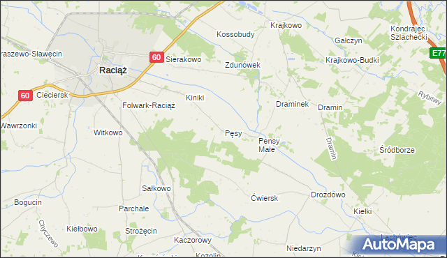 mapa Pęsy, Pęsy na mapie Targeo