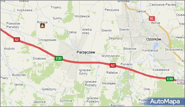 mapa Piaskowice gmina Parzęczew, Piaskowice gmina Parzęczew na mapie Targeo