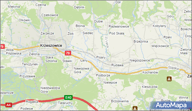 mapa Pisary gmina Zabierzów, Pisary gmina Zabierzów na mapie Targeo