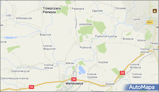 mapa Podhorce gmina Werbkowice, Podhorce gmina Werbkowice na mapie Targeo