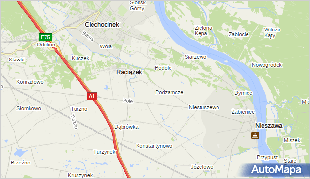 mapa Podzamcze gmina Raciążek, Podzamcze gmina Raciążek na mapie Targeo