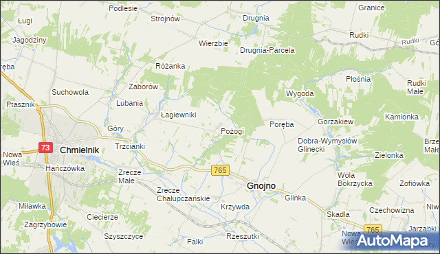 mapa Pożogi gmina Gnojno, Pożogi gmina Gnojno na mapie Targeo