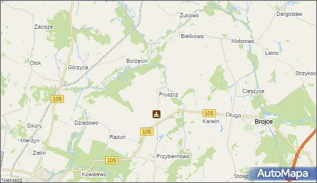 mapa Pruszcz gmina Brojce, Pruszcz gmina Brojce na mapie Targeo