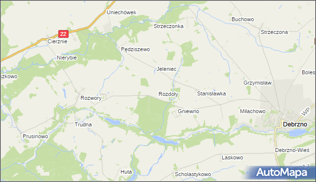 mapa Rozdoły gmina Debrzno, Rozdoły gmina Debrzno na mapie Targeo