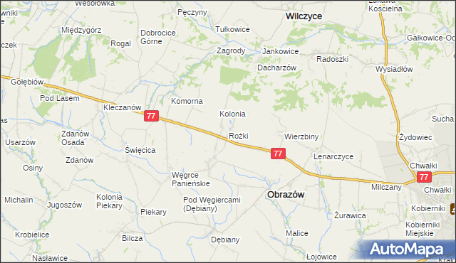 mapa Rożki gmina Obrazów, Rożki gmina Obrazów na mapie Targeo