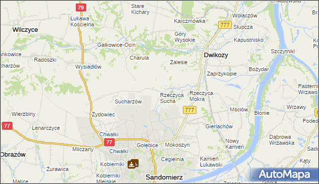 mapa Rzeczyca Sucha, Rzeczyca Sucha na mapie Targeo