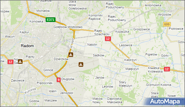 mapa Sadków gmina Jedlnia-Letnisko, Sadków gmina Jedlnia-Letnisko na mapie Targeo