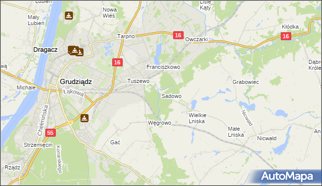 mapa Sadowo gmina Grudziądz, Sadowo gmina Grudziądz na mapie Targeo