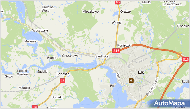 mapa Siedliska gmina Ełk, Siedliska gmina Ełk na mapie Targeo