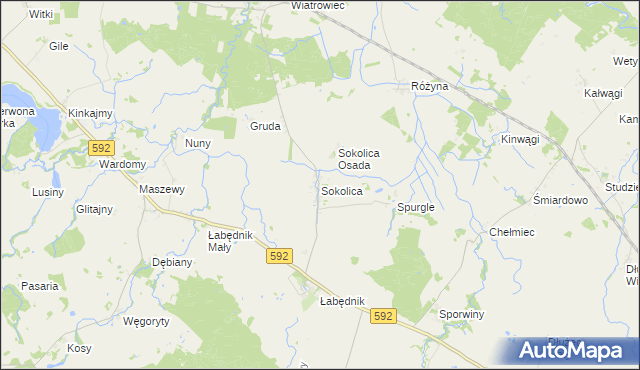 mapa Sokolica gmina Bartoszyce, Sokolica gmina Bartoszyce na mapie Targeo