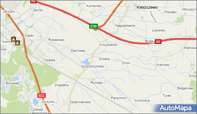 mapa Śródka gmina Kleszczewo, Śródka gmina Kleszczewo na mapie Targeo