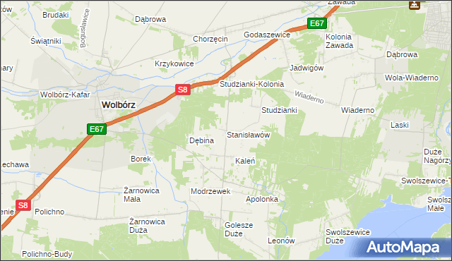 mapa Stanisławów gmina Wolbórz, Stanisławów gmina Wolbórz na mapie Targeo